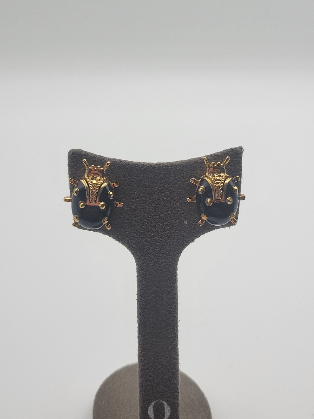 Vintage Gold tone Black Bug Pierced Stud earrings